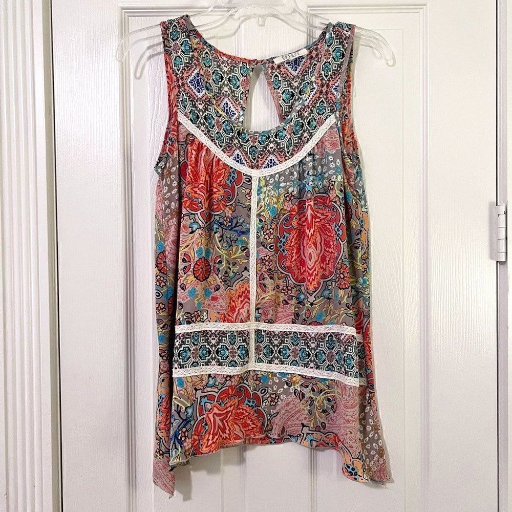 Spense Summery Patchwork and Lace Sleeveless Top Size Small